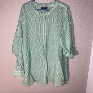 Lane Bryant Green Tunic with Relaxed Fit and Mandarin Collar